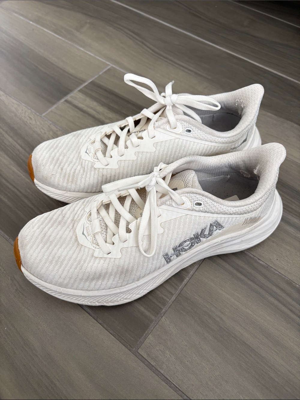 Hoka White and Gum Toe Athletic Sneakers